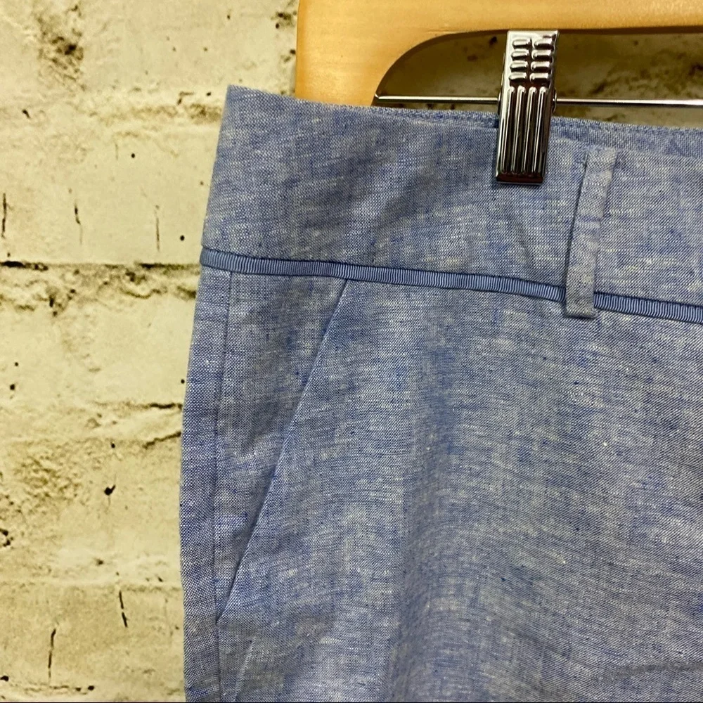 7th Avenue Blue Chambray Linen Blend Cuffed Capri Pants